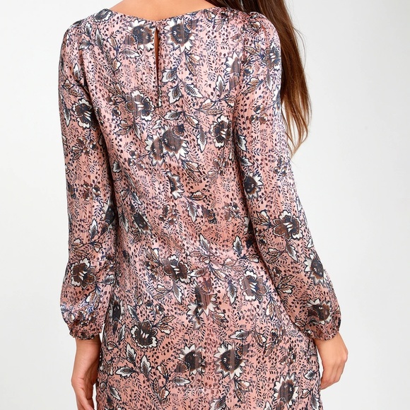 NEW Lulus Size M Blush Pink Floral ASHFORD Shift Dress Metallic Pinstripe - Picture 13 of 13